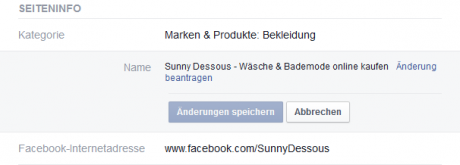 Formular Facebook-Seite umbenennen