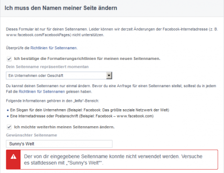 Formular zum Facebook-Seitennamen aendern